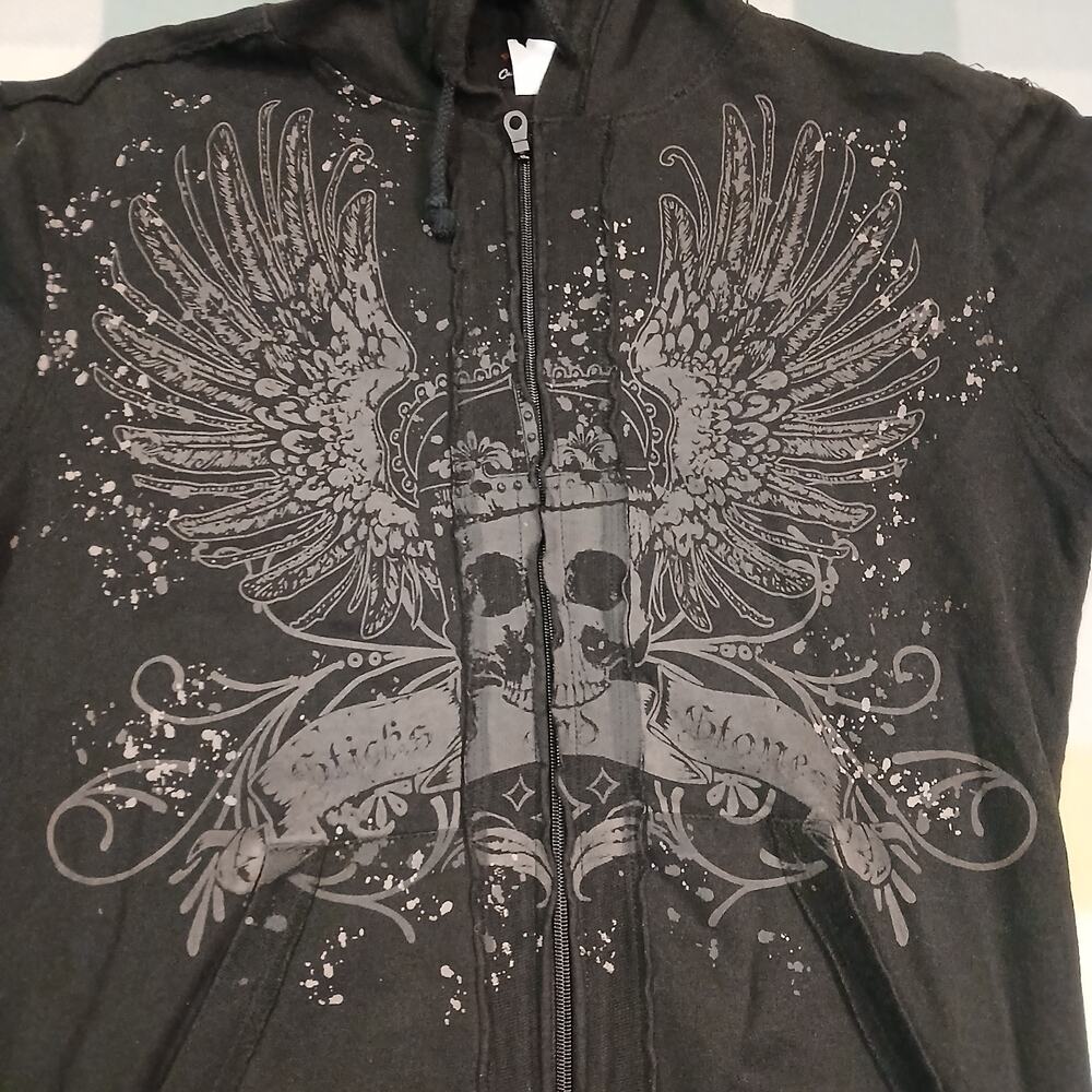 Bce Custom Crafted Y2k Hoodie Size Large Womens Skull Print Gothic Skater